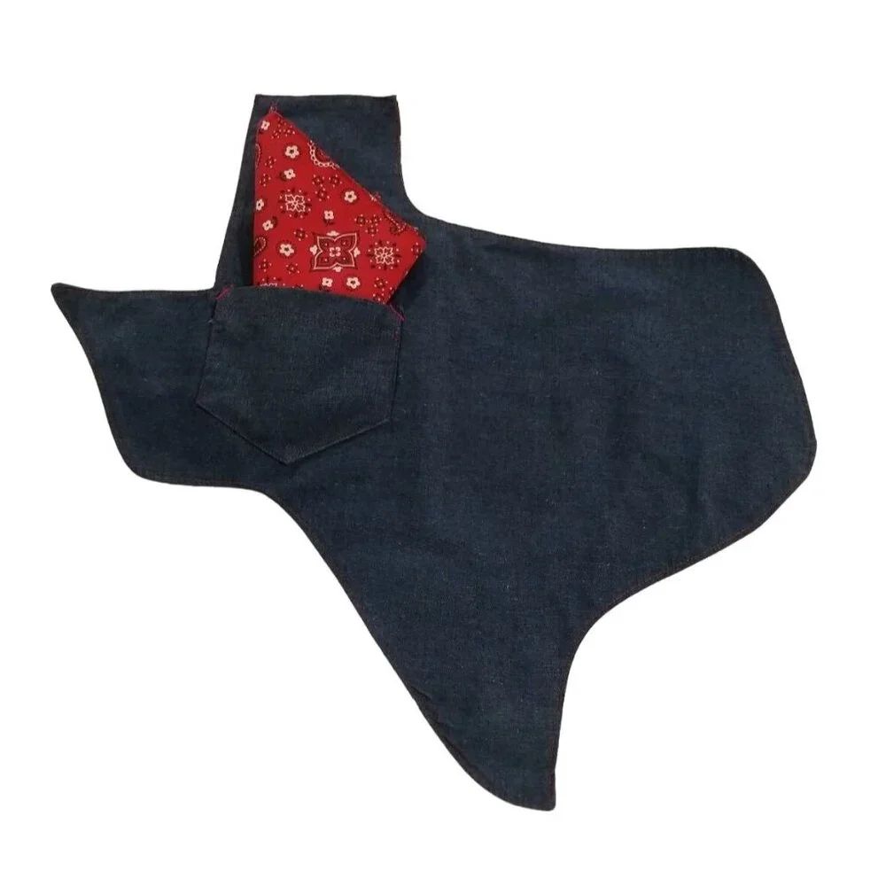 Set of 4 Texas Shaped Placemats Red‎ Bandana Napkins Soft Denim Handcrafted